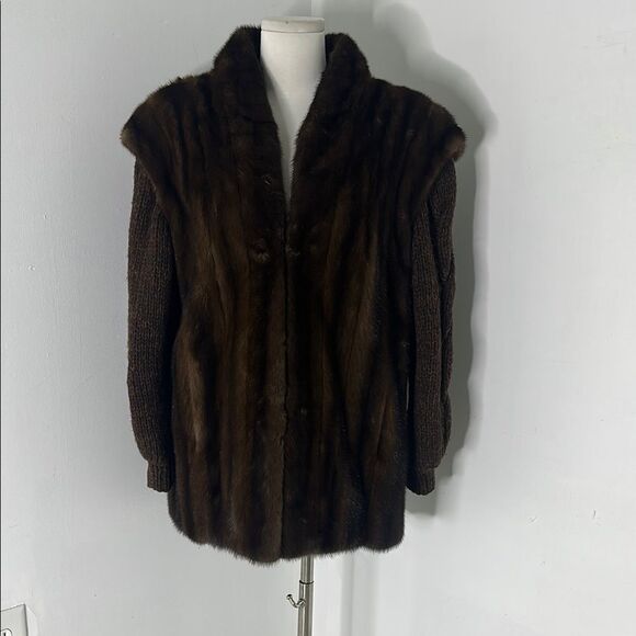 Vintage Michel Forrest NYC Mahogany Mink Fur Coat With Removable Knit Sleeves - Picture 1 of 7